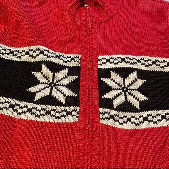 Retreat Dark Red Knit Sweater Zip up-Snowflake Design - Wool Blend - Size Large - Picture 11 of 11